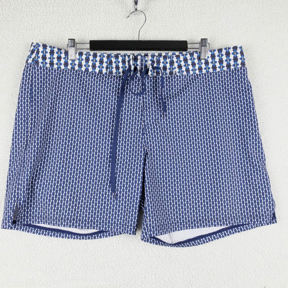 Prana Swim Trunks Mens Extra Large Blue White Geometric Unlined Swim Beach